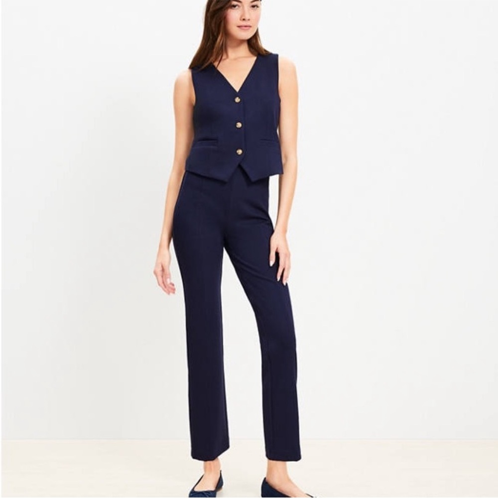 LOFT Marissa trouser Navy Blue straight leg Tailored Pant size 16 NWT pristine